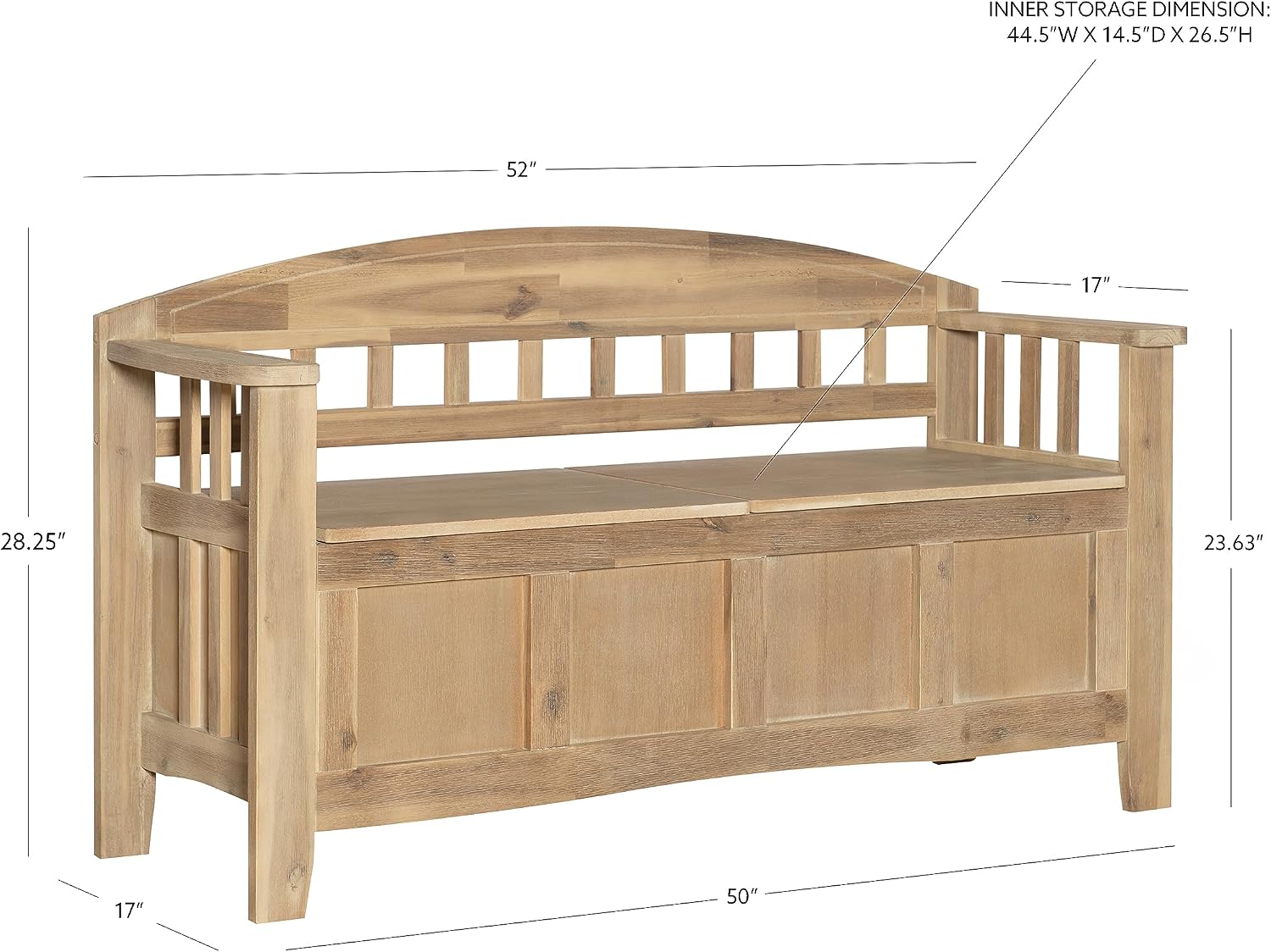 Linon Frankie Natural Wood Washed Storage Bench