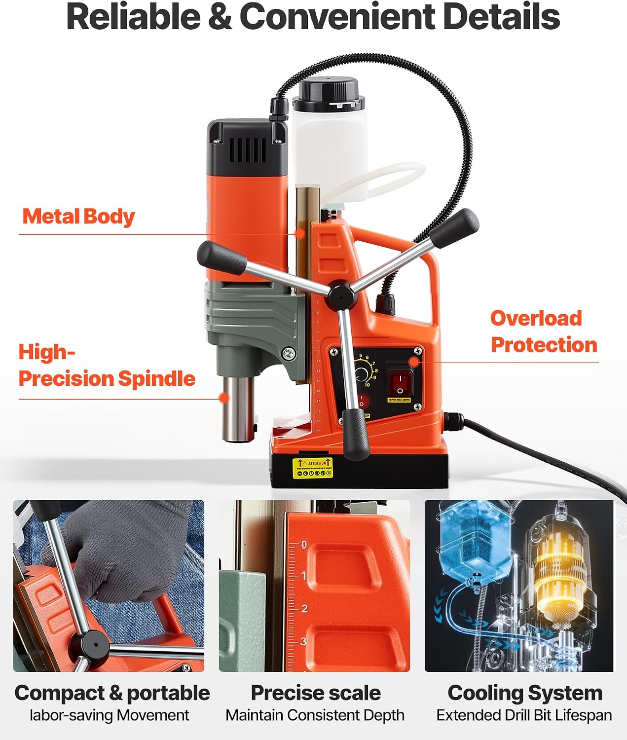 VEVOR Magnetic Drill Press, 1400 W, 2 in Boring Diameter, 2810 lbf Power Portable Mag Drill Press, 0–800 RPM Adjustable Speed, with Weldon Shank, for Metal Surface, Industrial and Home Improvement