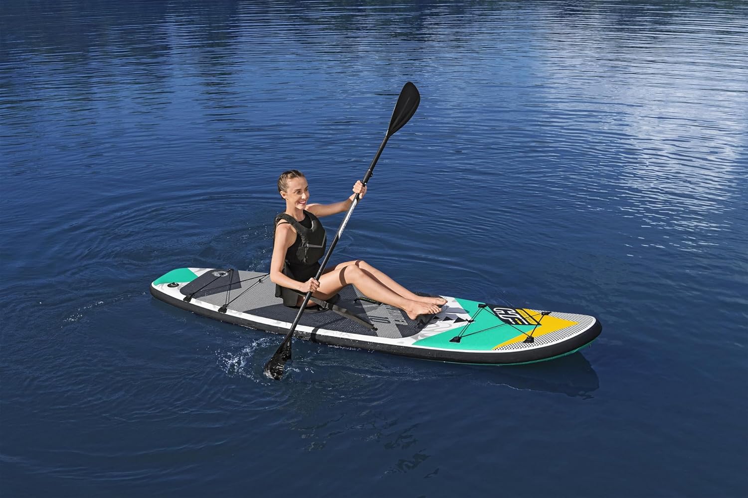 Hydro-Force Inflatable Stand Up Paddle Board | Complete Set with Kayak Conversion Kit with Hand Pump, Backpack, Leash, Fin, Paddle, 10FT, Aqua Wander