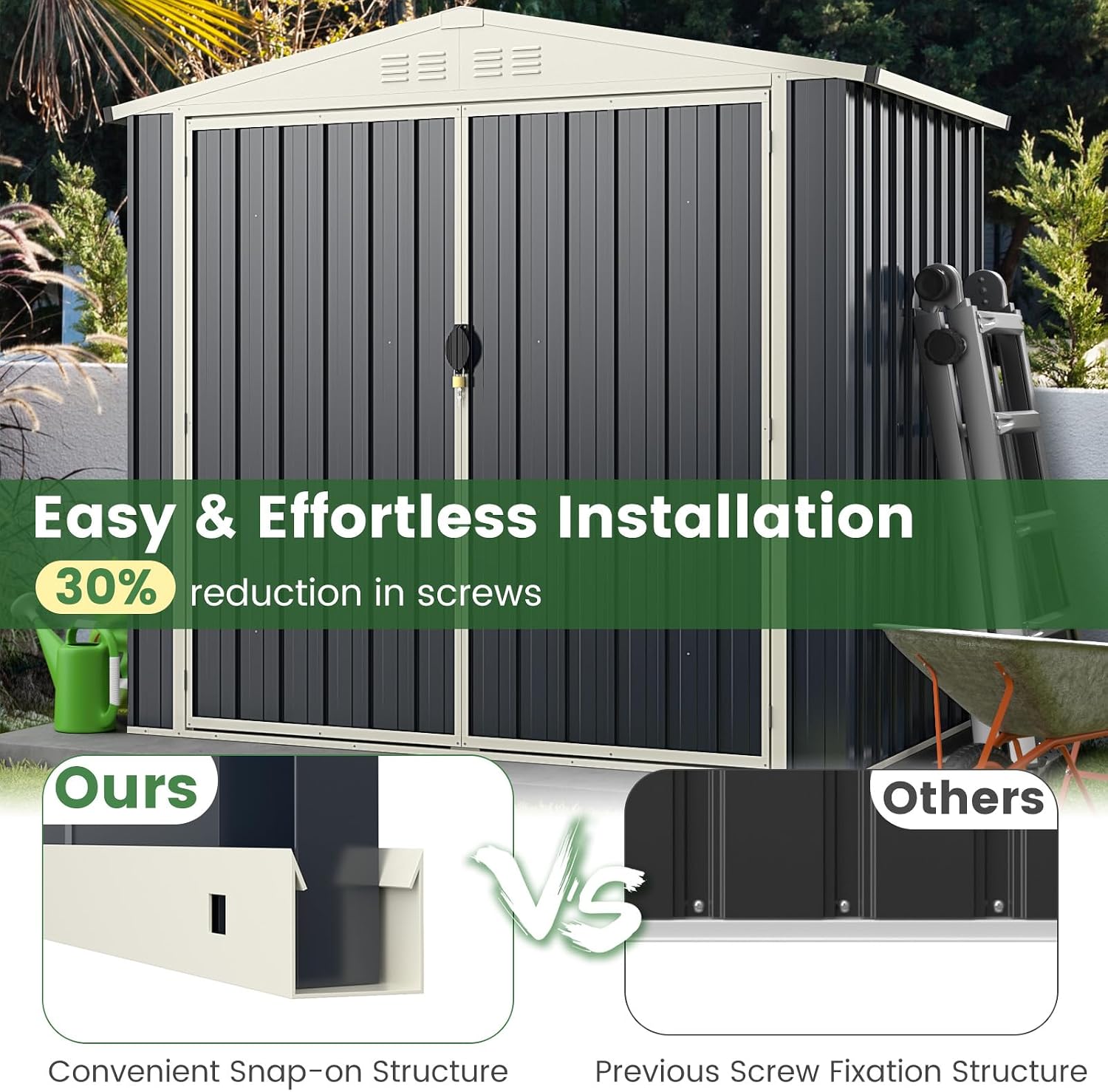 Goplus 6.8 x 3.8 FT Metal Storage Shed, All-Weather Galvanized Utility House w/Lockable Door, Easy Snap-On Sheds & Outdoor Storage for Garden, Back Yard, Lawn & Patio