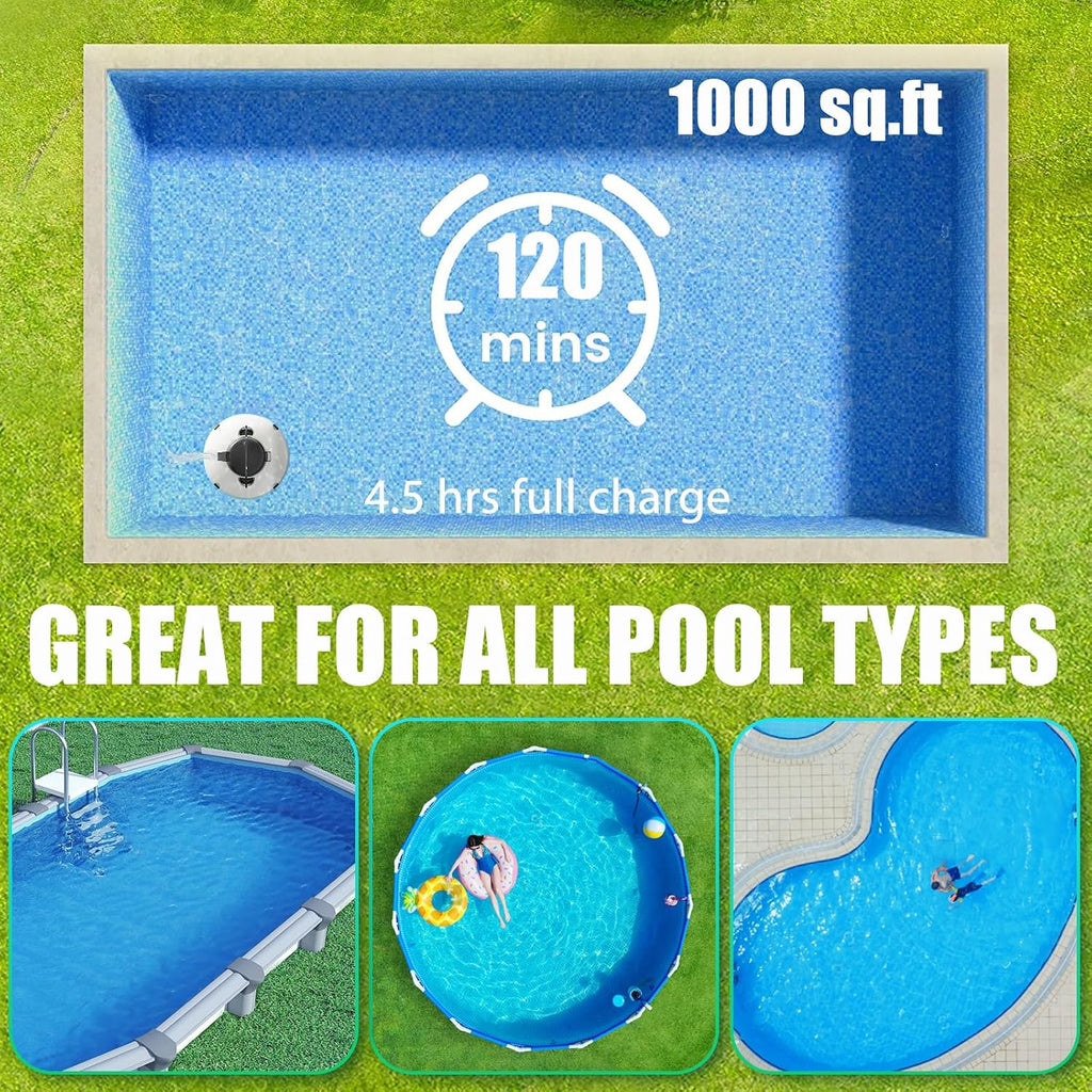 2026 Cordless Robotic Pool Cleaner, Pool Vacuum for Above Ground Pool with 120 Mins Runtime, Auto-Parking Robot Pool Cleaner for Inground Flat Pools Up to 1000 sq.ft