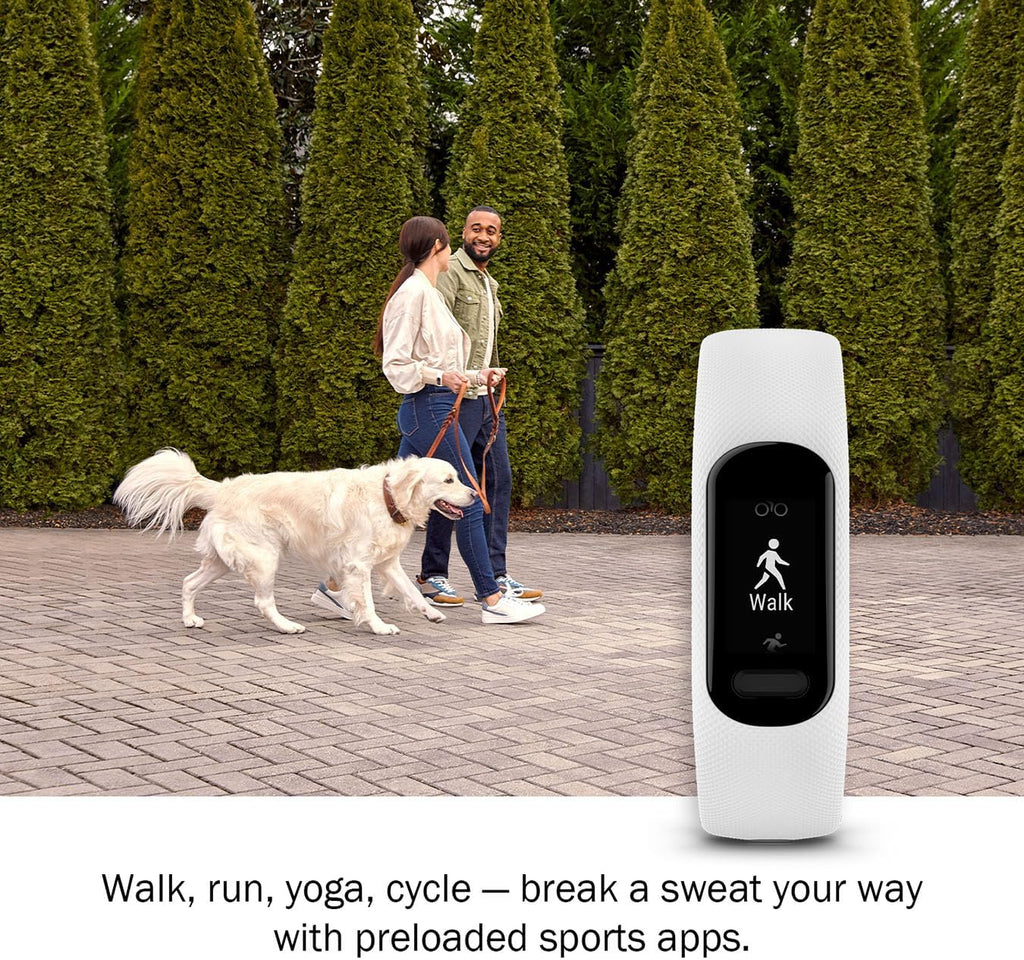 Garmin vivosmart 5 Fitness Tracker, Long-Lasting Battery, Wrist Heart Rate, Sleep Tracking, Smart Notifications, Compatible with Phone GPS, White, Signature Series Charger Bundle