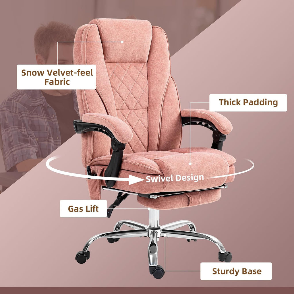Vinsetto Massage Office Chair with Foot Rest, Executive Computer Desk Chair with 6 Vibration Point and Heat, Reclining Backrest, Swivel Wheels, Adjustable Height, Pink