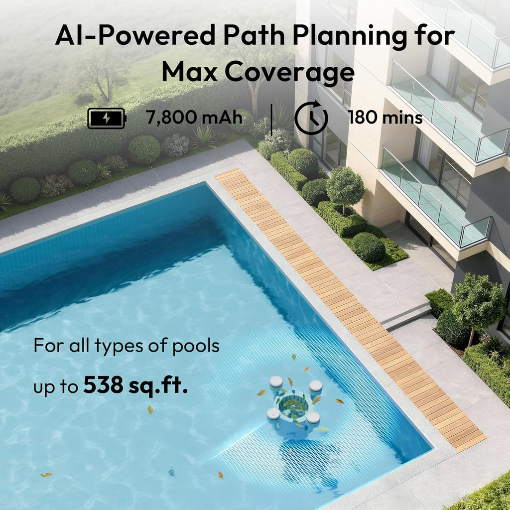 (2026 Upgrade) BUBLUE F10 Pool Surface Skimmer Robot,Robotic Pool Skimmer with App Control,Powerful Suction,5L Filter,Dual Cleaning Modes, AI Navigation,Ideal for In-Ground & Above-Ground Pools,White