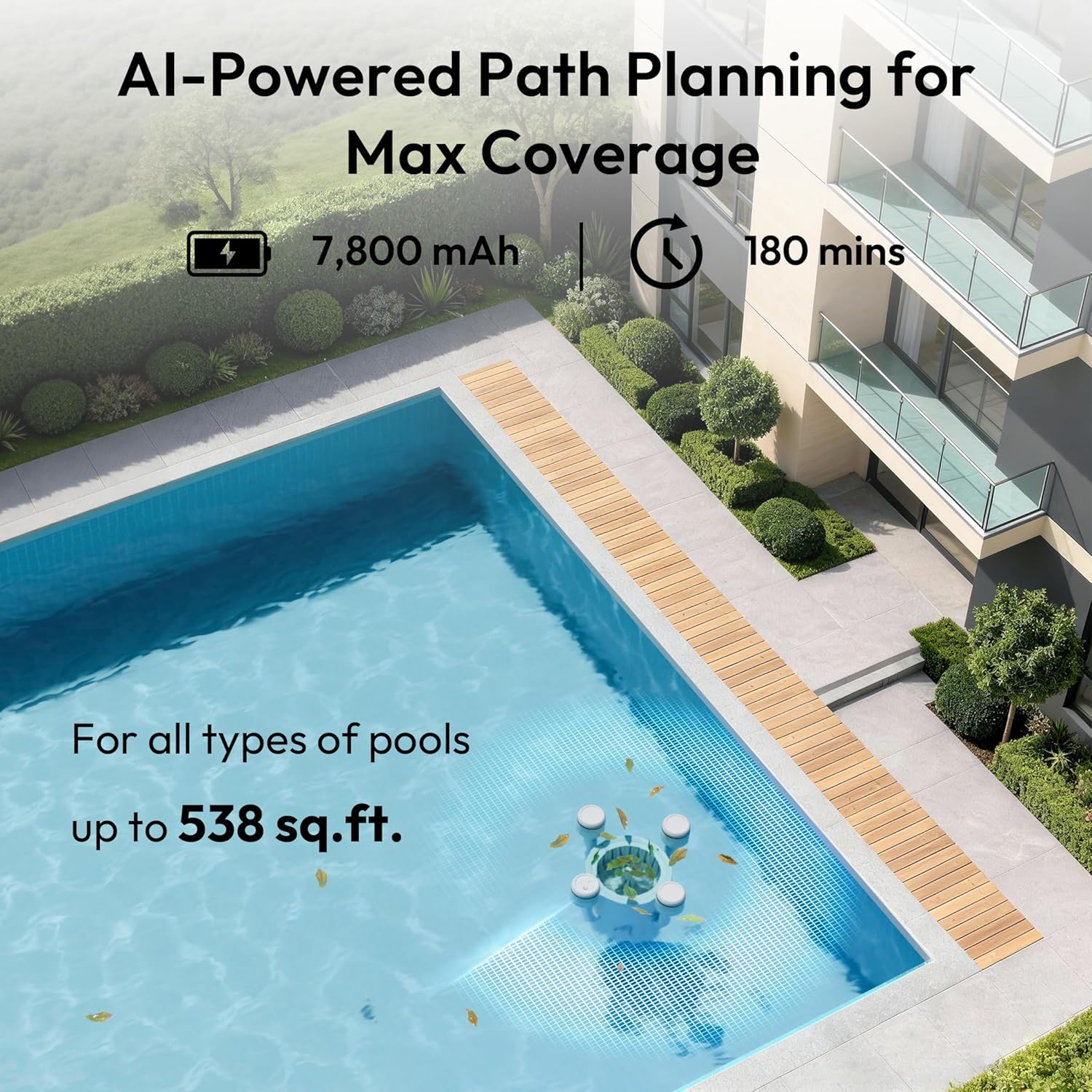 (2026 Upgrade) BUBLUE F10 Pool Surface Skimmer Robot,Robotic Pool Skimmer with App Control,Powerful Suction,5L Filter,Dual Cleaning Modes, AI Navigation,Ideal for In-Ground & Above-Ground Pools,White