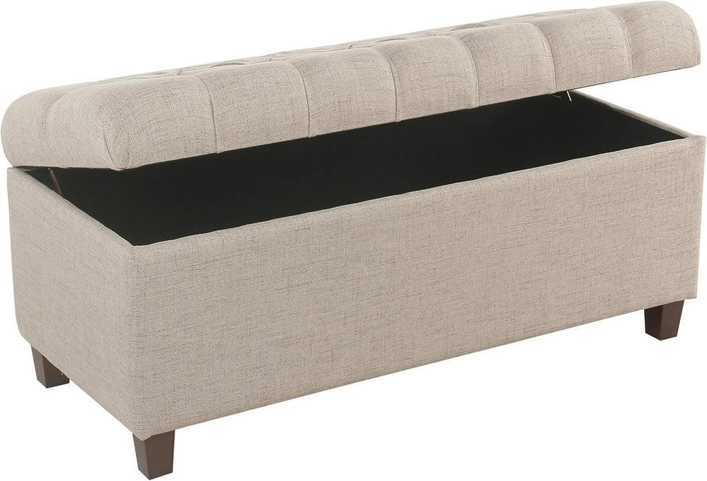 Homepop Home Decor | Tufted Ainsley Button Storage Ottoman Bench with Hinged Lid | Ottoman Bench with Storage for Living Room & Bedroom, Tan