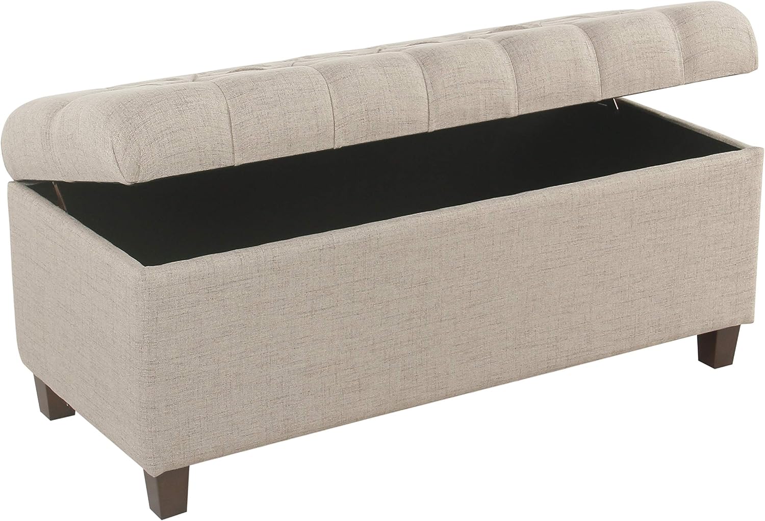Homepop Home Decor | Tufted Ainsley Button Storage Ottoman Bench with Hinged Lid | Ottoman Bench with Storage for Living Room & Bedroom, Tan