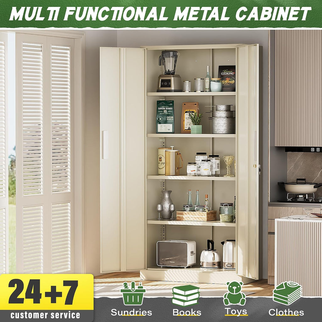 Greenvelly Metal Storage Cabinet, Gray Steel Garage Cabinet with Doors and Adjustable Shelves, Metal Cabinet with Lock,Garage Cabinets and Storage System for Garage,Home Office,School