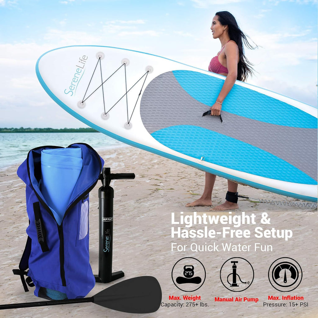 SereneLife Inflatable Stand Up Paddle Board and Detachable Seat - SUP Paddleboard Set for Adults and Youth, 32' Wide Design with Non-Slip EVA Deck Pad and Marine-Grade Materials, 350 lbs Capacity