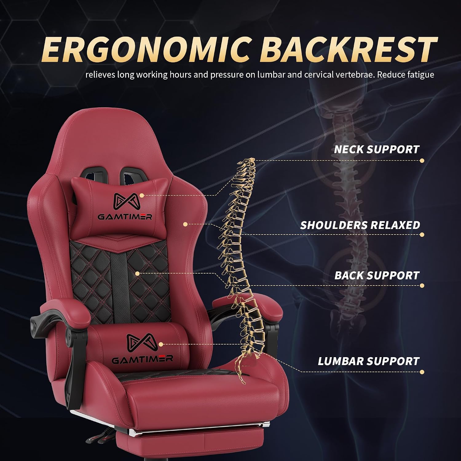Gaming Chair,Computer Chair with Footrest and Lumbar Support,Breathable PU Leather,4D Lumbar Support and Headrest,360 Degree Swivel Chair with Adjustable Ergonomic Backrest for Adults(RED)