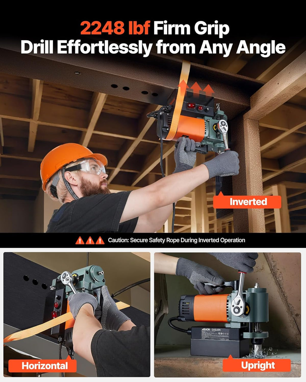VEVOR Low Profile Magnetic Drill Press, 1300 W, 1.4 in Boring Diameter, 2248 lbf Power Portable Mag Drill Press, 650RPM Speed, with Weldon Shank, for Metal Surface, Industrial and Home Improvement