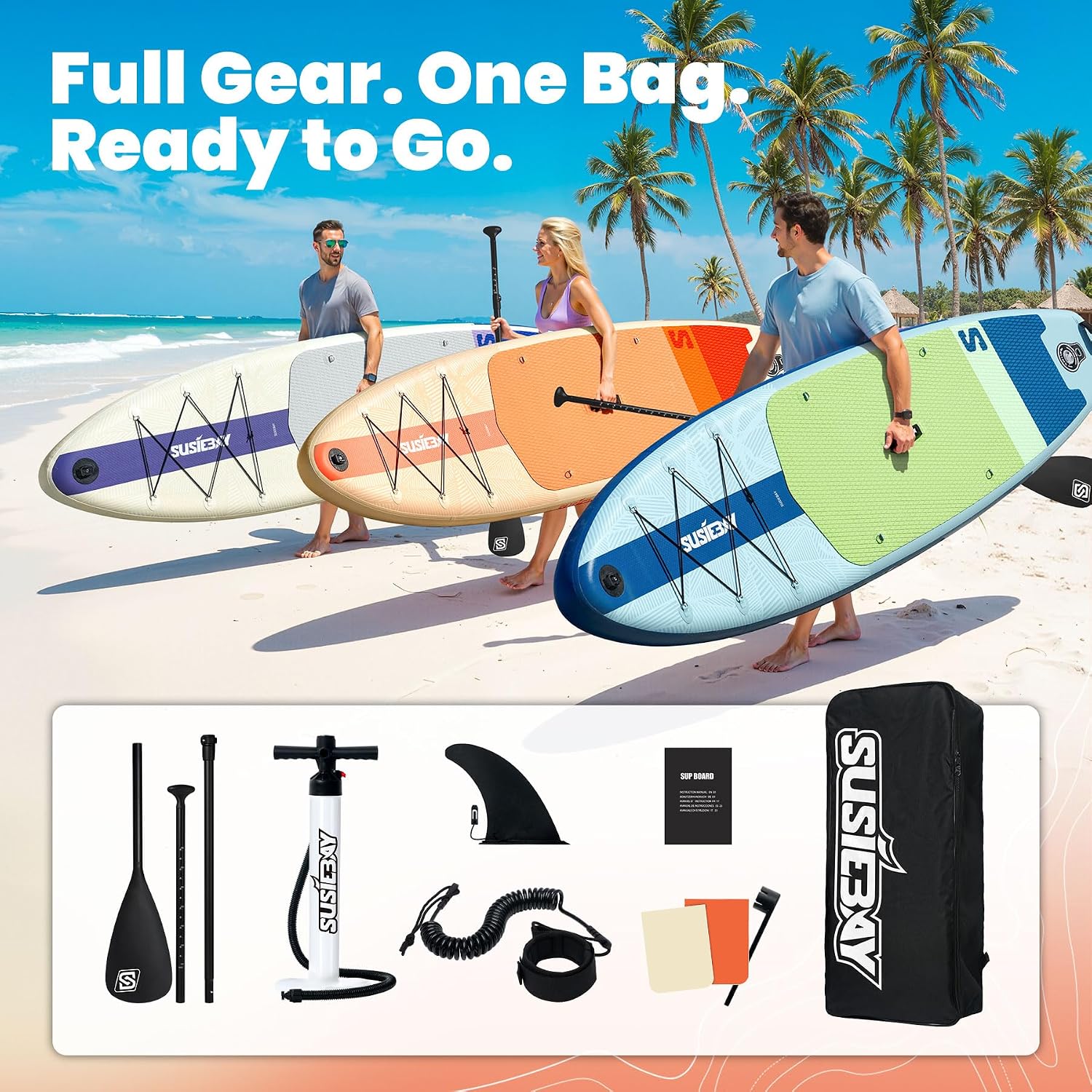 Inflatable Stand Up Paddle Board with SUP Accessories,Inflatable Paddle Boards for Adults & Youth, Anti-Slip EVA Deck,Wide Stance,Dual Action Pump,108L Backpack