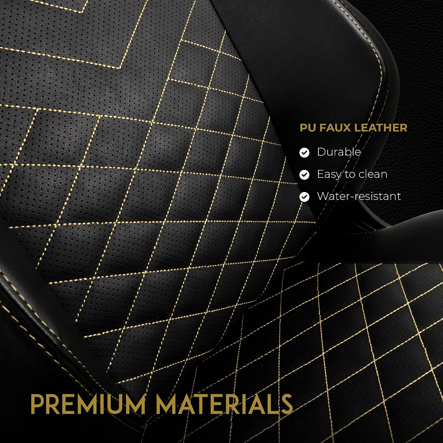 noblechairs Hero Gaming Chair/Office Chair with Lumbar Support, PU Faux Leather, Black/Gold