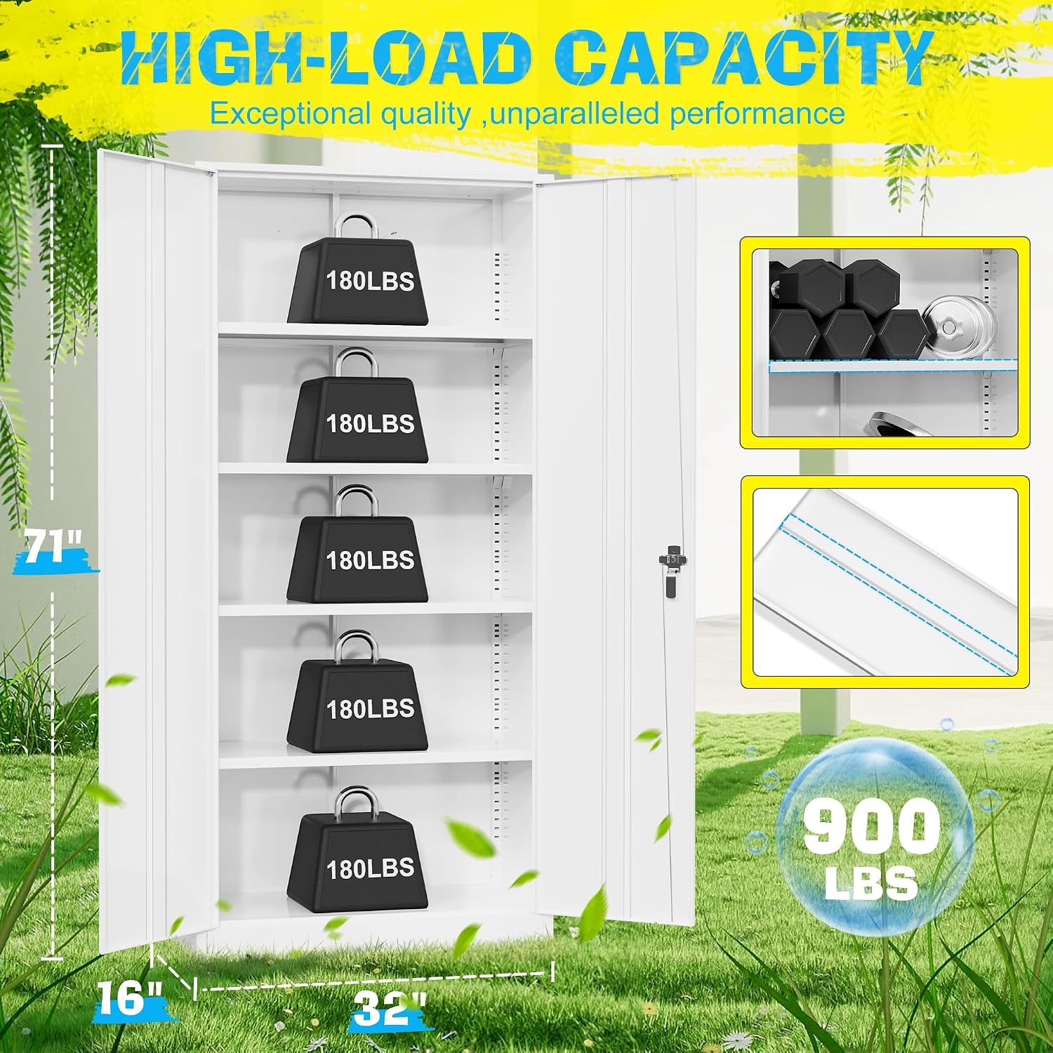 Pataku Metal Storage Cabinet, Garage Cabinet with Doors and Shelves Lockable Steel Multifunctional Cabinets, White File Cabinets for Home, Office, Garage, Warehouse