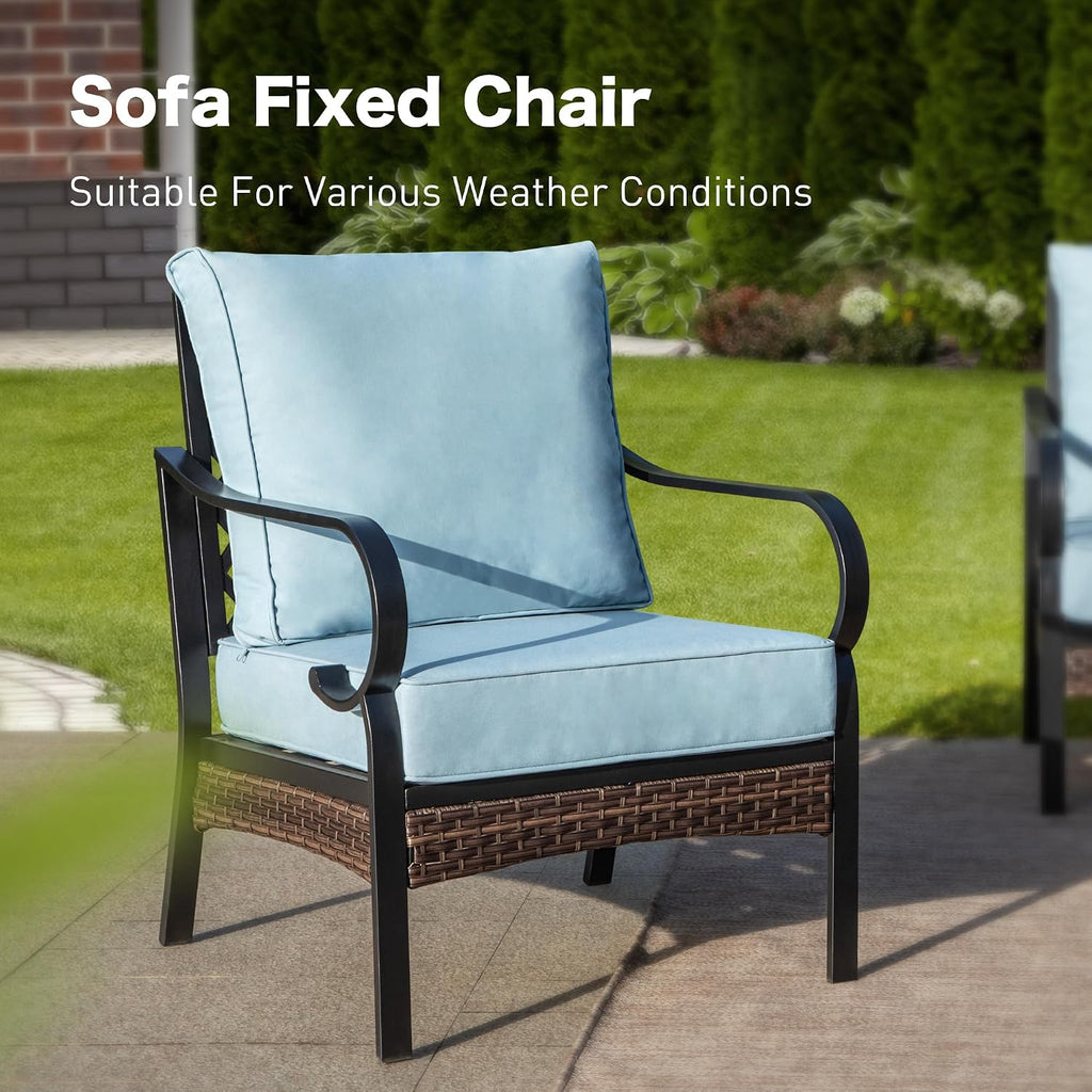 SUNSHINE VALLEY 5 Piece Metal Outdoor Patio Furniture Set, Patio Conversation Sets 1 3-Seater Sofa, 2 Chairs with 5.75' Extra Thick Cushion and Coffee Table, Black Frame Backyard Furniture, Blue