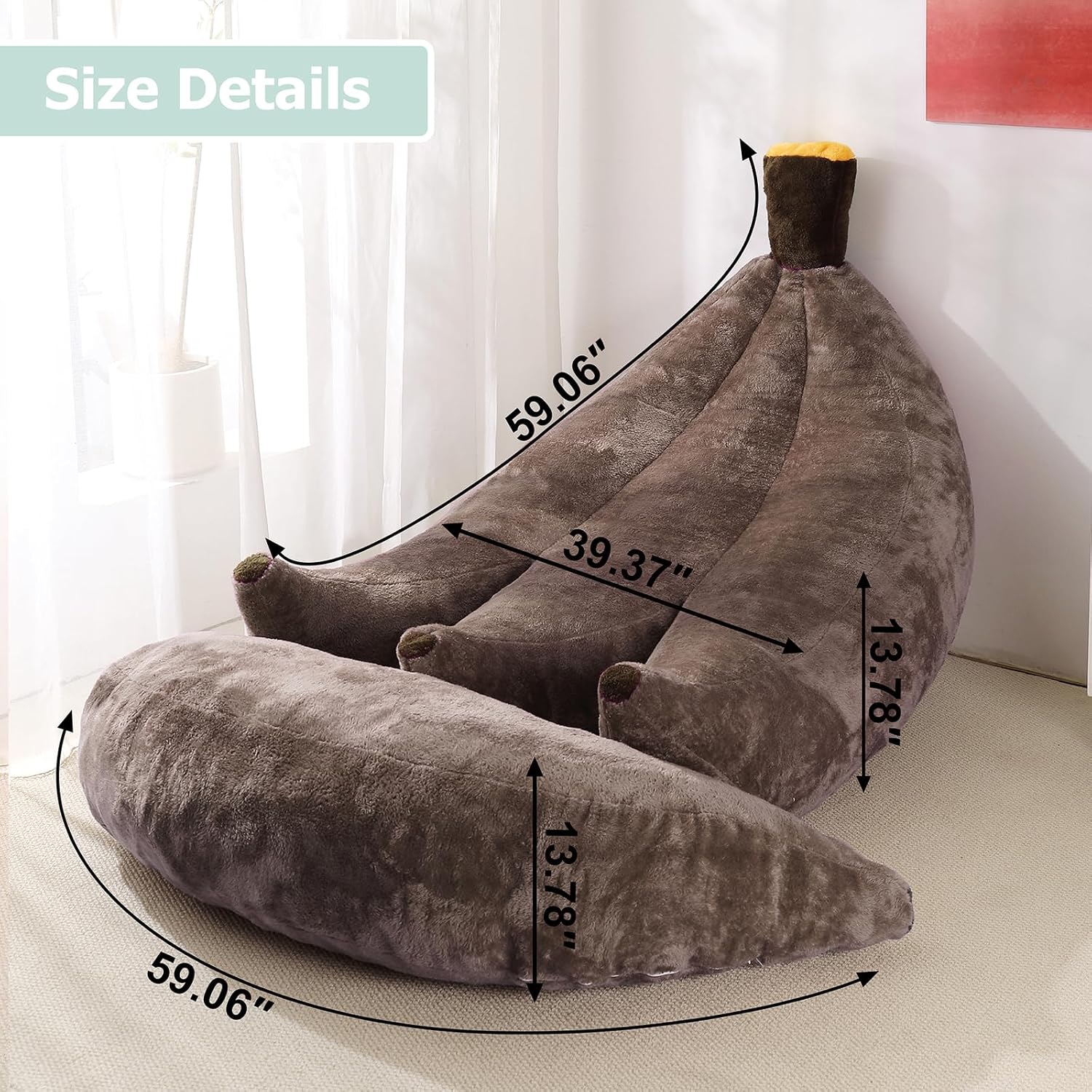 Banana Bean Bag Chair with Ottoman, Floor Sofa Bed with Footrest, Comfy Convertible Lounger for Adults, Plush Couch for Bedroom, Living Room or Dorm, L-Coffee