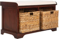 SAFAVIEH Home Collection – Freddy Cherry Storage Bench with Wicker Baskets & Cushion, Entryway Seating Bench, Fully Assembled (AMH5736E)