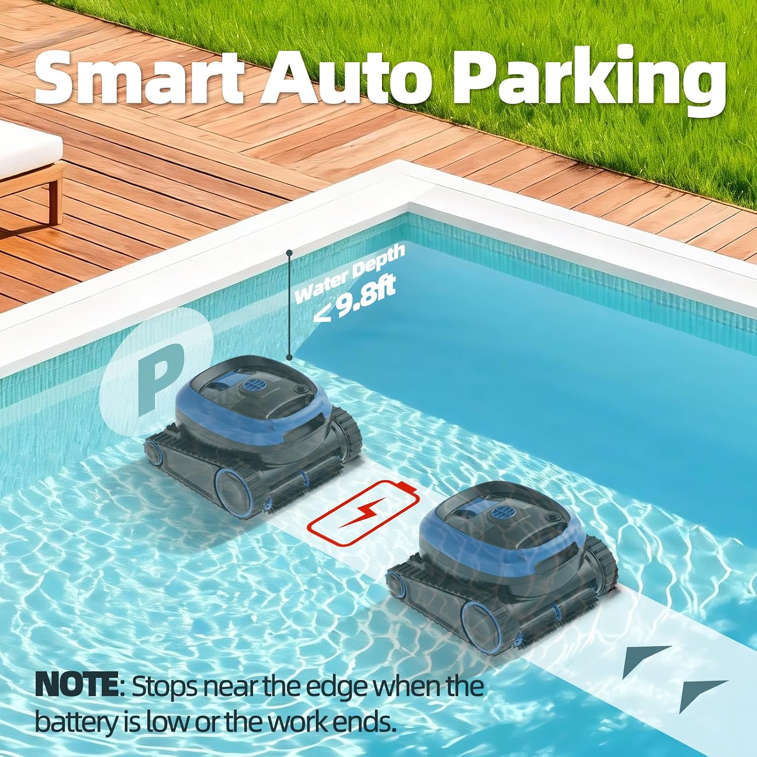 Cordless Robotic Pool Cleaner, Wall & Waterline Cleaning, Intelligent Path Planning, 180Mins Runtime, Pool Vacuum for Inground Pools up to 3,229 Sq.ft