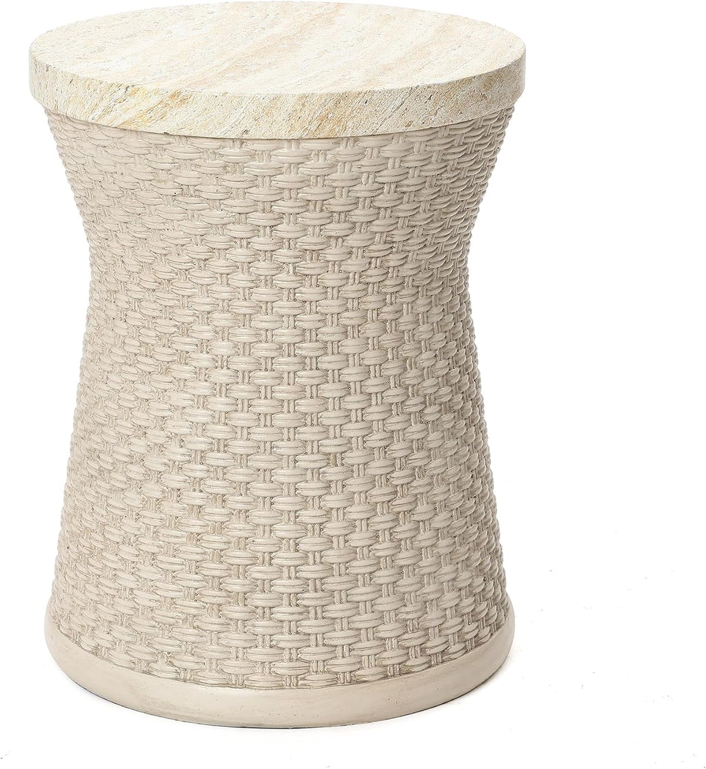 LuxenHome 18.5' Woven Texture Outdoor Side Table with Storage, Round Patio Table with Ice Bucket for Garden, Balcony