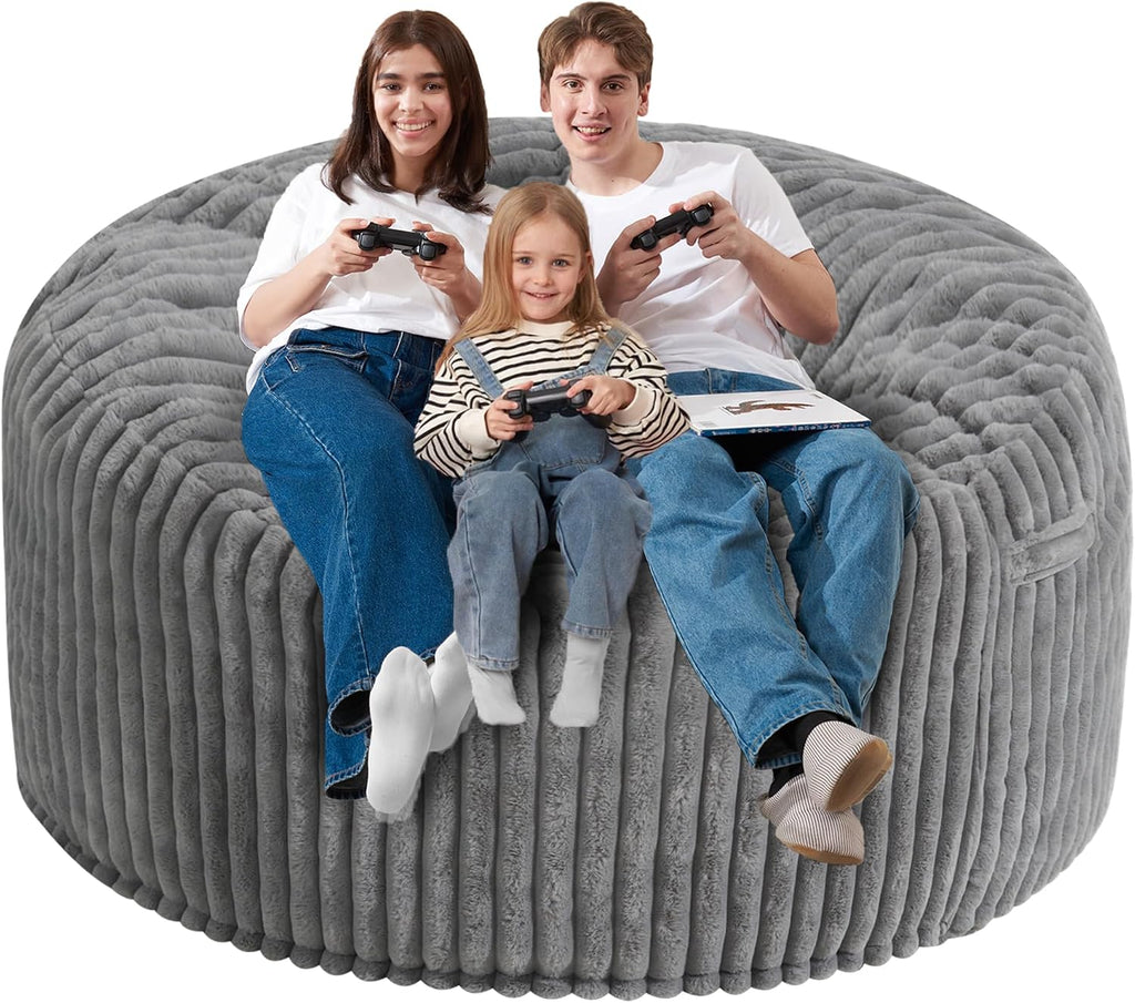 Homguava 6 FT Bean Bag Chair,6' Big Bean Bag,Giant Bean Bag Chairs for Adults with Memory Foam Filled,Comfy Large Beanbag Chairs Soft Bean Bag Sofa with Dutch Corded Plush Cover-Grey