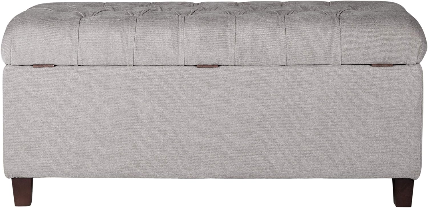 Homepop Home Decor | Tufted Ainsley Button Storage Ottoman Bench with Hinged Lid | Ottoman Bench with Storage for Living Room & Bedroom, Grey