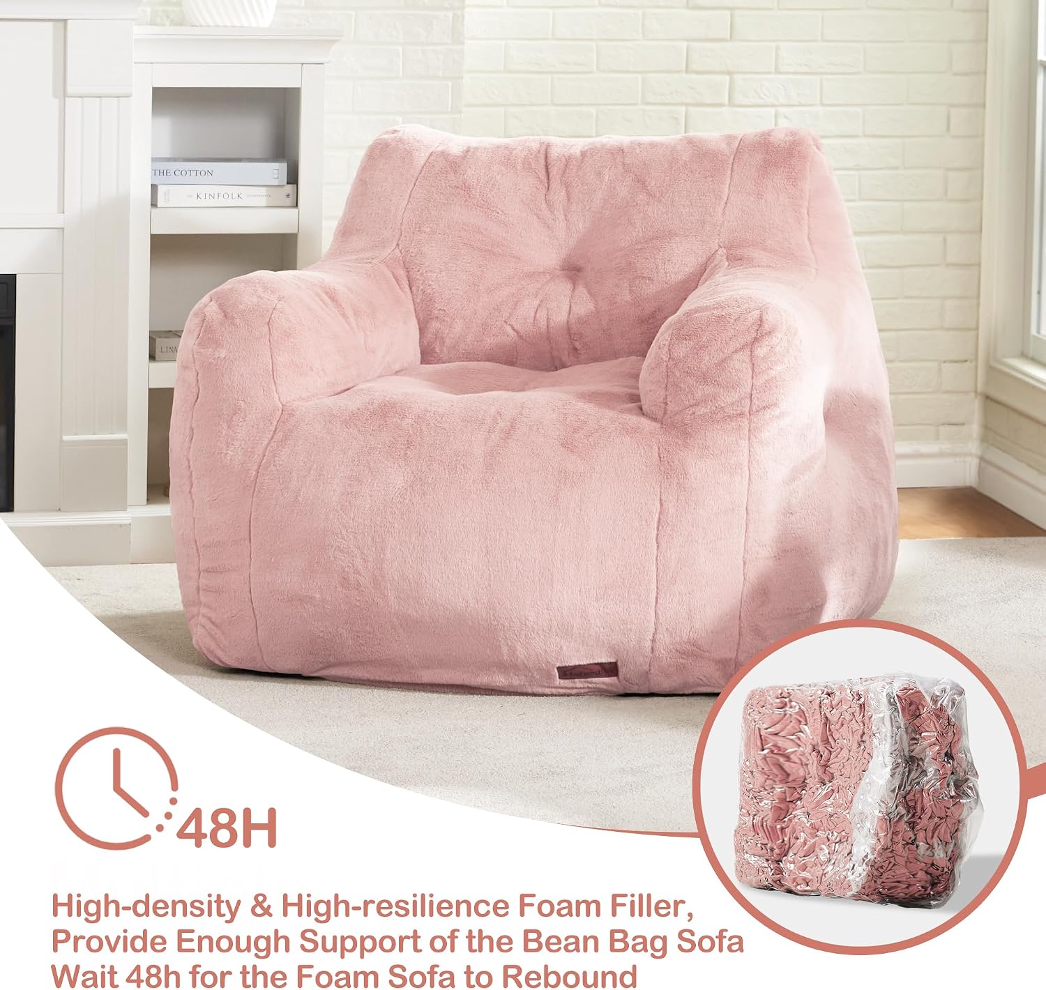 Hobestluk Bean Bag Chair for Adult Small Bean Bag Chairs with Arms Furry Beanbag Chair with Foam Filler Stuffed Bean Bag Sofa for Reading in Bedroom Living Room and Dorms(Pink)