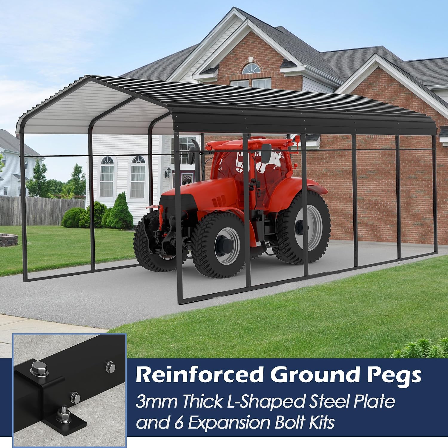 Xilingol Metal Carport, Heavy Duty Carport Canopy with Galvanized Steel Frame and Roof, Outdoor Storage Shed, Car Tent Garage Shelter for Pickup, Truck, Boat and Tractor (12x25 FT Black)