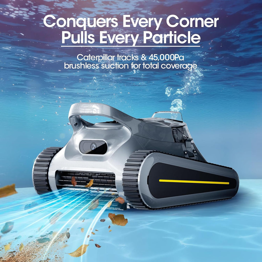 Cordless Robotic Pool Cleaner, Pool Vacuum 180W Brushless Motor, 45000Pa Suction, Wall & Waterline Climbing, Auto Path Mapping, for Inground & Above-Ground Pools up to 2150 Sq. Ft. (Gray)