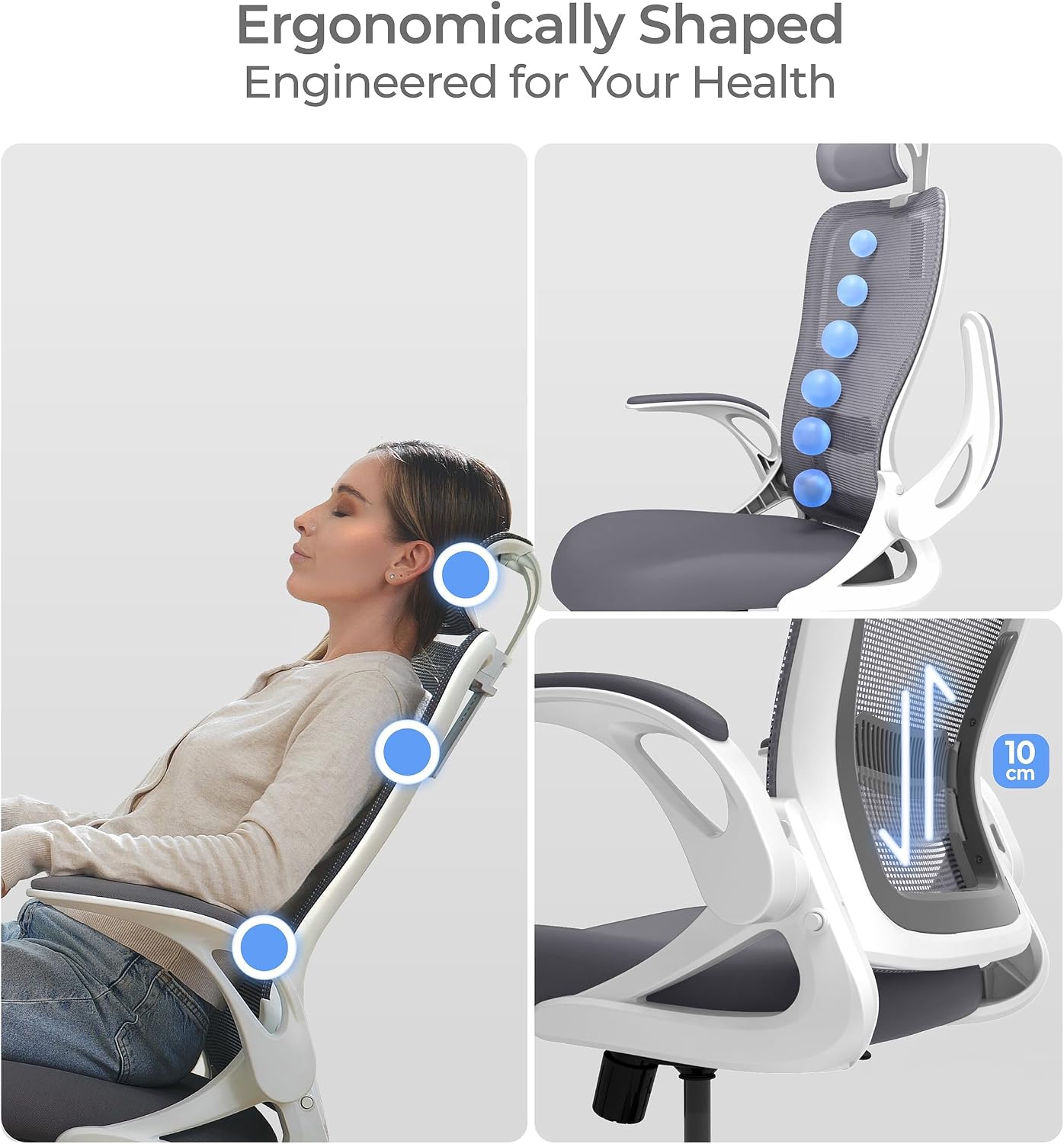Tervo Model U | Folding Office Chair for Small Spaces | Ergonomic Design with High Rebound Mesh | Computer Desk Chair for Gaming | For Adults & Kids | Foldable & Compact with Flip Up Arms