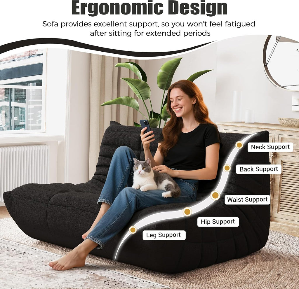 Bean Bag Chairs for Adults, Giant Bean Bag Chair Sofa with Memory Foam, Comfy Beanbag Loveseat Lazy Sofa for Living Room, Bedroom, Apartment, Black