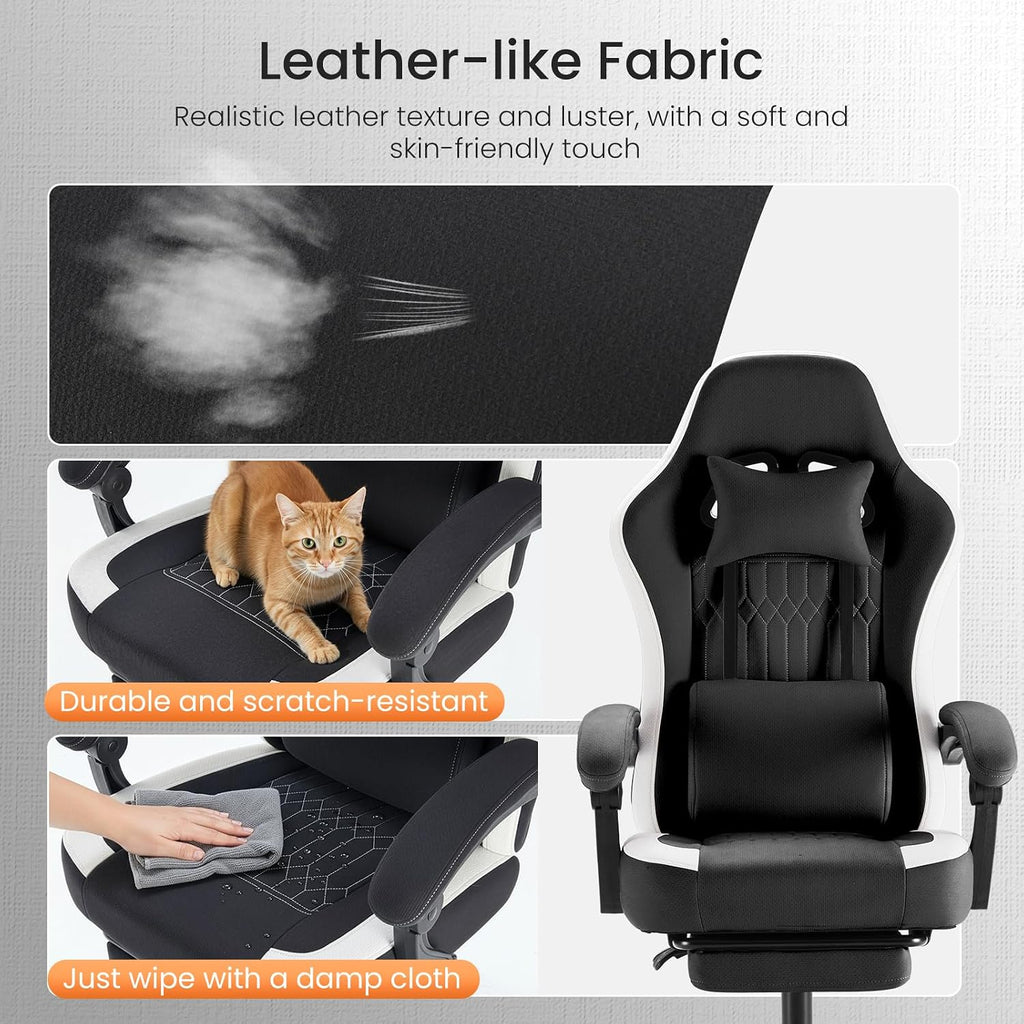 Sweetcrispy Computer Gaming Chair - Ergonomic Desk Chair with Footrest and Lumbar Support, High Back Height Adjustable Task Chair with Linkage Armrests and Headrest, 360° Swivel Wheels, Black