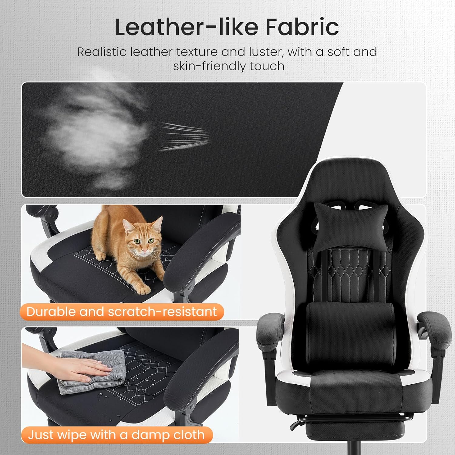 Sweetcrispy Computer Gaming Chair - Ergonomic Desk Chair with Footrest and Lumbar Support, High Back Height Adjustable Task Chair with Linkage Armrests and Headrest, 360° Swivel Wheels, Black