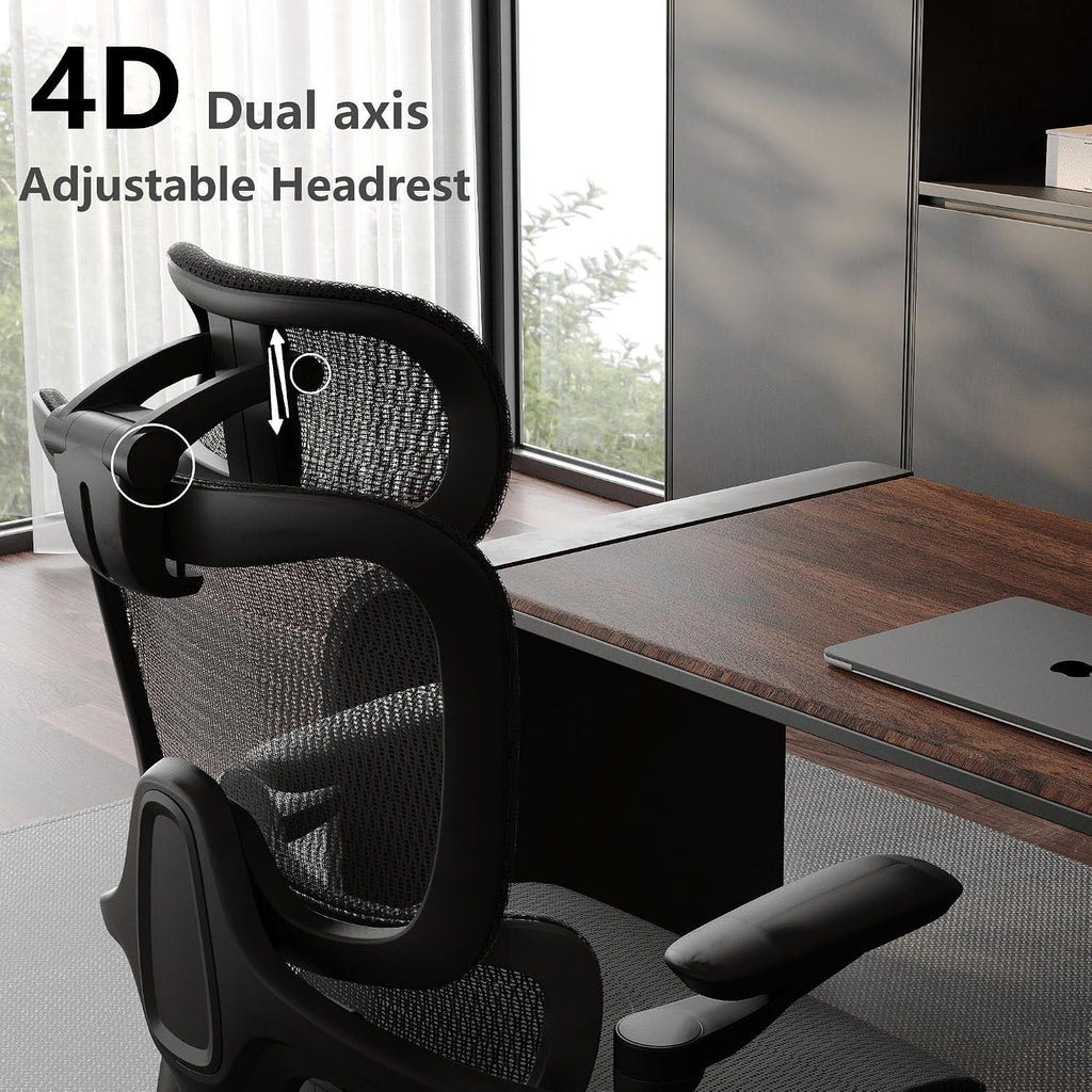 Ergonomic Office Chair, Big and Tall Home Desk Chair with Adjustable 3D Lumbar Support, 5D Armrest, 4D armrests, Mesh Computer Chair,90-130°Tilt, Model Zen (All Black)