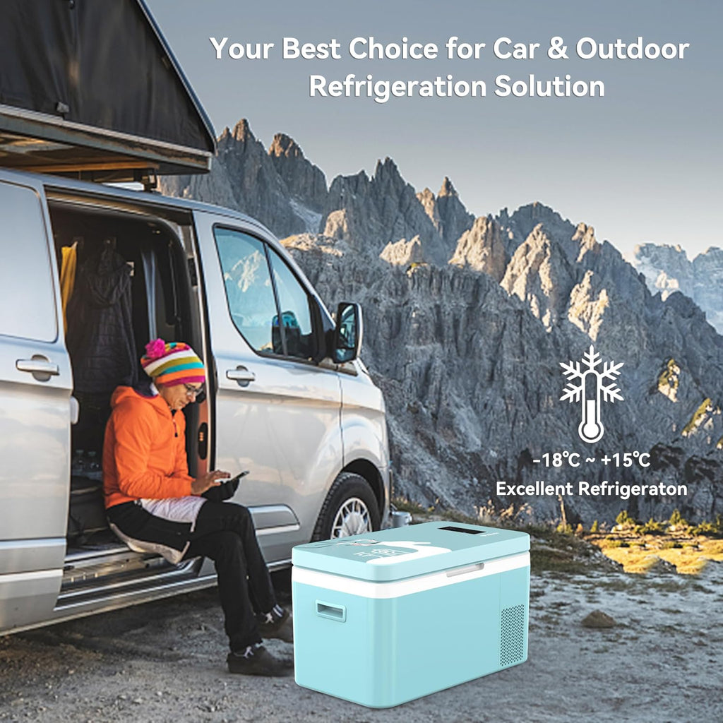 Megiu 12 Volt Car Refrigerator Dual Zone 25 Quart Portable Freezer 12V Fridge Compressor Cooler 12V/24V DC 110～240 Volt AC for Truck Van RV SUV and Home Use -18℃~+15℃ (Glass Door)