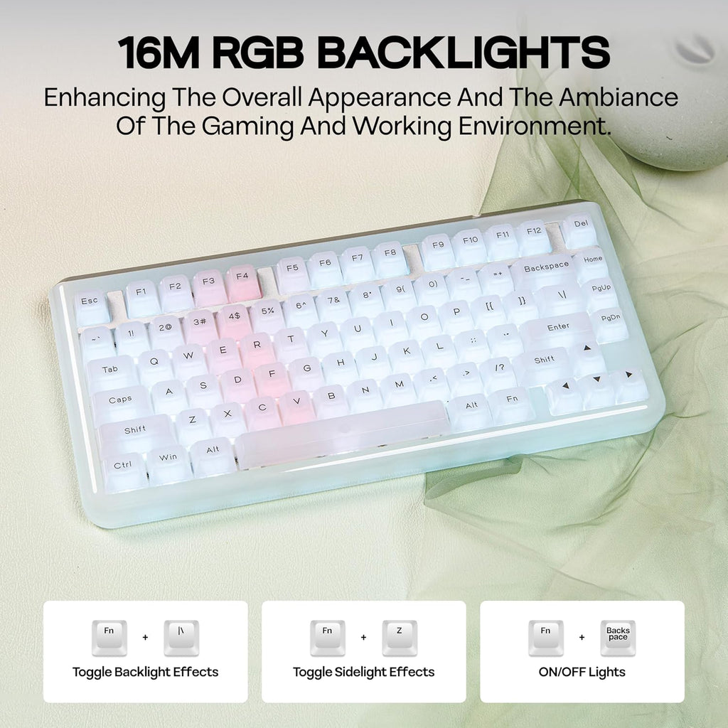 KiiBoom Jade75 75% Resin Molding Mechanical Keyboard, BT5.0/USB-C/2.4GHz Wireless Gaming Keyboard, QMK&VIA Programmable, RGB Backlits, Hot-Swappable, CNC+UV Case for Windows/Mac/Linux (Clear)