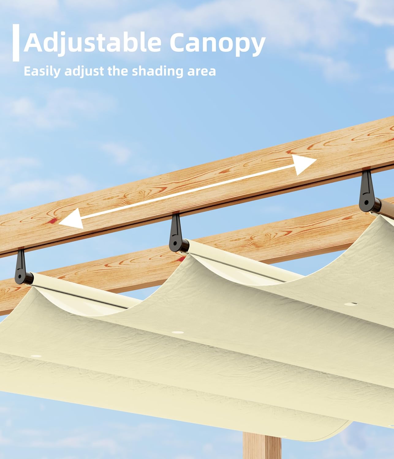 GAOMON Retractable Pergola 10' x 10' Aluminum Outdoor Pergola with Retractable Canopy Faux Wood Metal Pergolas for Patios, Backyard, Deck, Patio, Garden Porch Beach Pavilion Grape Trellis, Beige