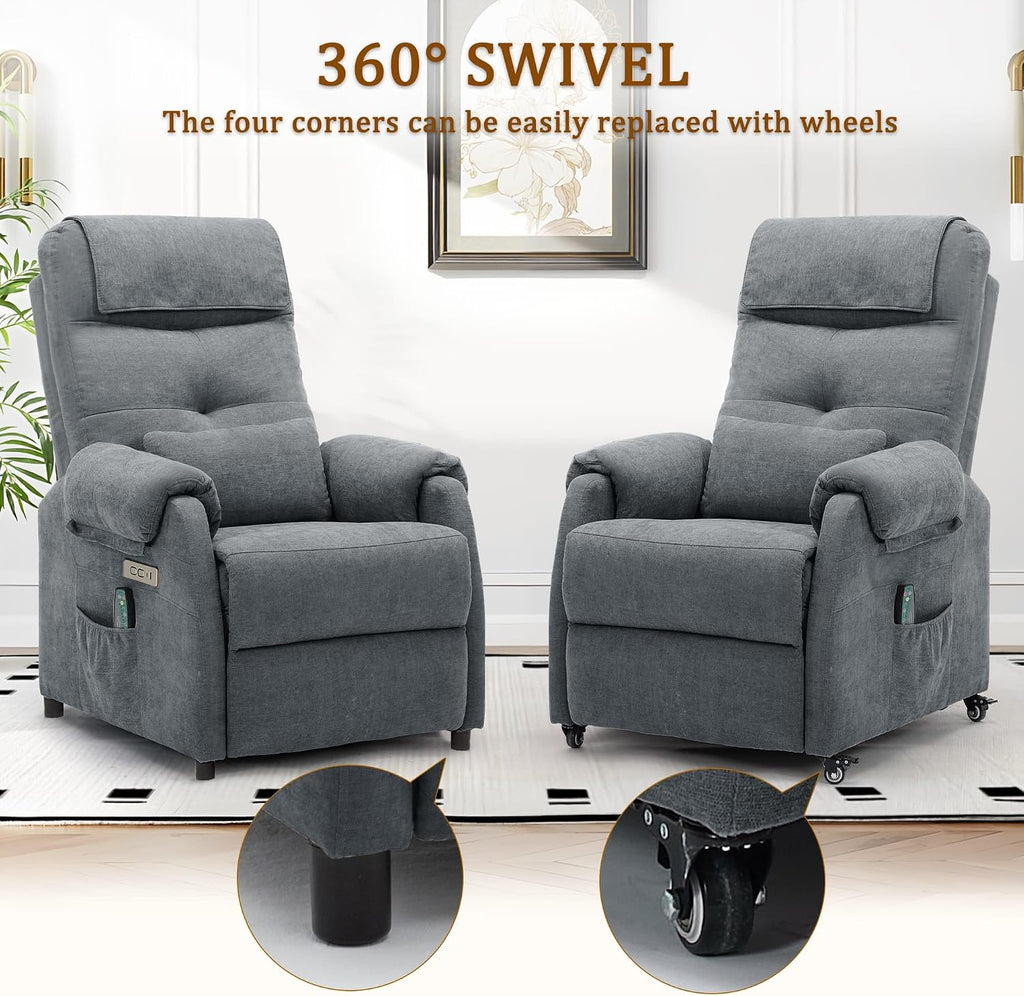 Korser Power Recliner Chair for Adults, Recliner for Small Spaces with Rollers, Electric Chair with Massage and Heat, USB and Type-C Charge Port, Fabric Recliner Chair for Living Room, Bedroom