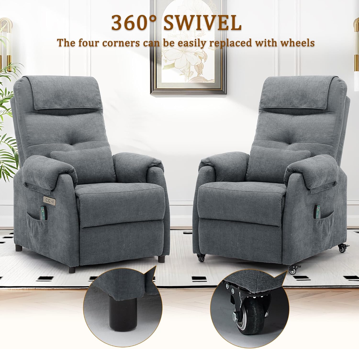 Korser Power Recliner Chair for Adults, Recliner for Small Spaces with Rollers, Electric Chair with Massage and Heat, USB and Type-C Charge Port, Fabric Recliner Chair for Living Room, Bedroom
