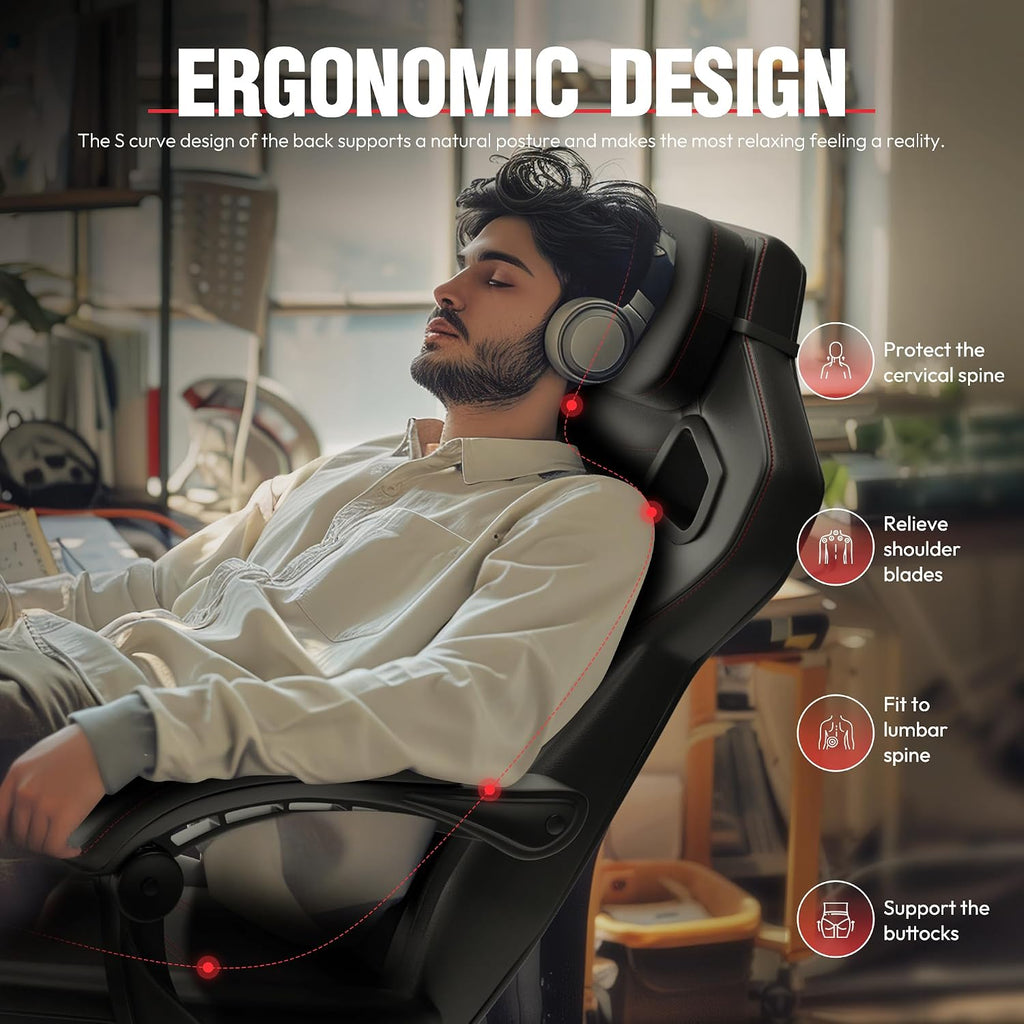 Dowinx Fabric Gaming Chair with Footrest, 350lb Big and Tall Gamer Chair, Wide Seat Ergonomic Computer Chair with Lumbar Massage Support, Wide Back Office Chair for Heavy People, Black