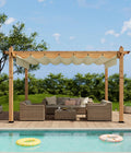 GAOMON Retractable Pergola 10' x 13' Aluminum Outdoor Pergola with Retractable Canopy Faux Wood Metal Pergolas for Patios, Backyard, Deck, Patio, Garden Porch Beach Pavilion Grape Trellis, Beige