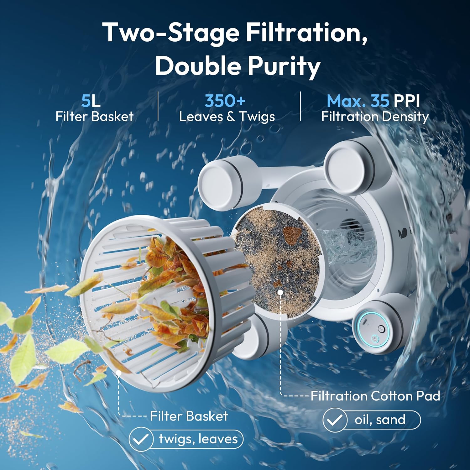 (2026 Upgrade) BUBLUE F10 Pool Surface Skimmer Robot,Robotic Pool Skimmer with App Control,Powerful Suction,5L Filter,Dual Cleaning Modes, AI Navigation,Ideal for In-Ground & Above-Ground Pools,White