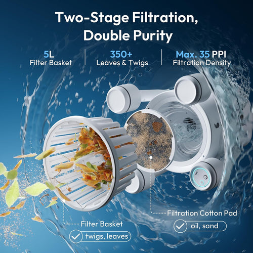 (2026 Upgrade) BUBLUE F10 Pool Surface Skimmer Robot,Robotic Pool Skimmer with App Control,Powerful Suction,5L Filter,Dual Cleaning Modes, AI Navigation,Ideal for In-Ground & Above-Ground Pools,White