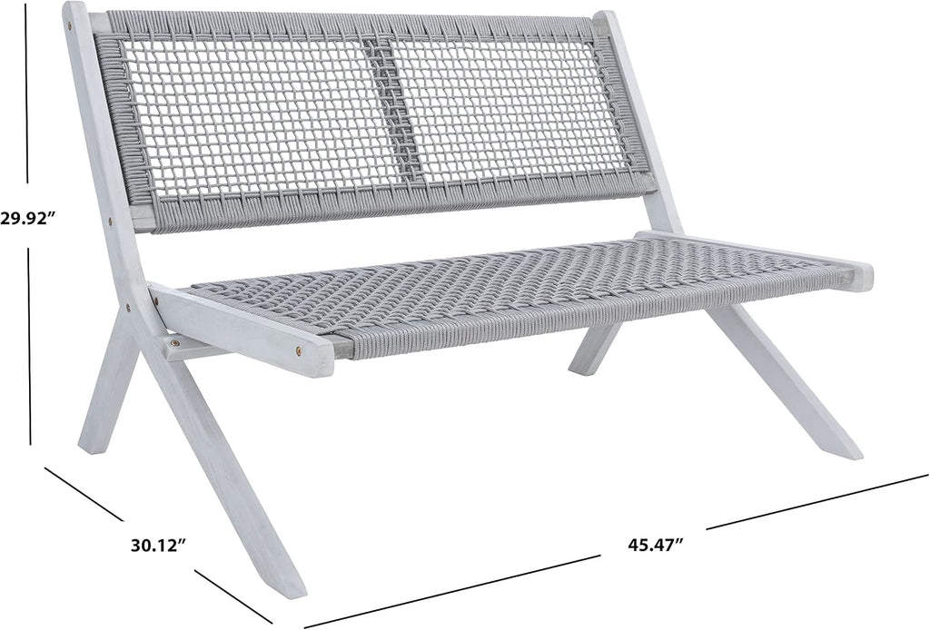 SAFAVIEH Outdoor - Kobina Folding Bench - Grey & Grey - Solid Wood and Rope - Modern Sculpted Folding Design - Ideal for Patio, Deck, Porch, Backyard, 13.8' Seat Height (PAT7304B)