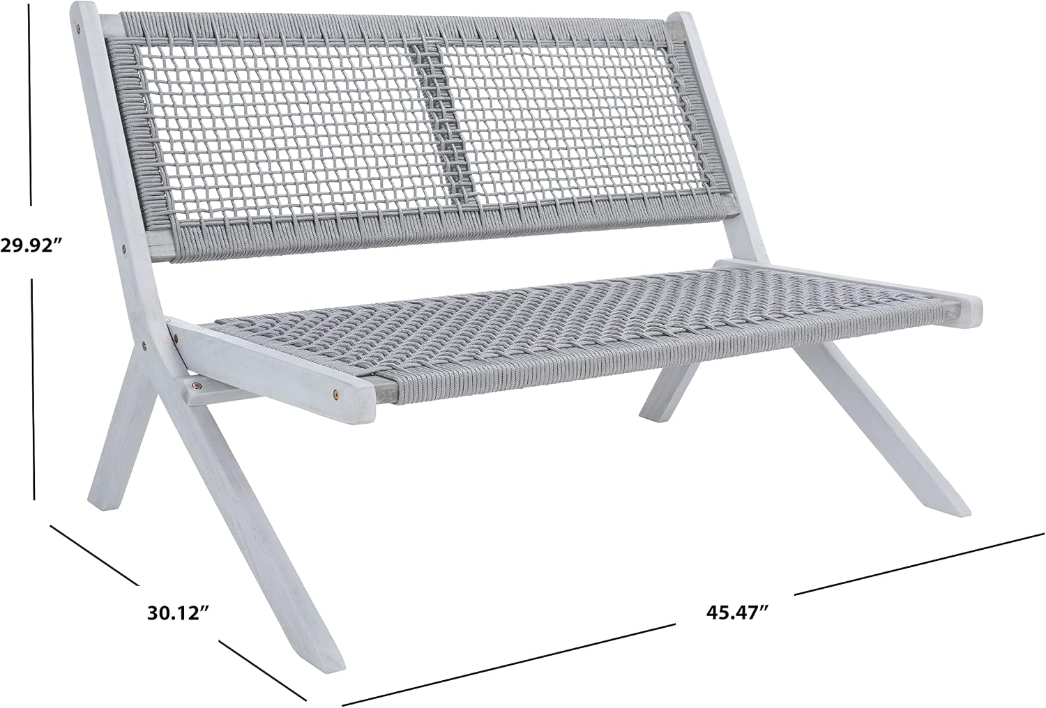 SAFAVIEH Outdoor - Kobina Folding Bench - Grey & Grey - Solid Wood and Rope - Modern Sculpted Folding Design - Ideal for Patio, Deck, Porch, Backyard, 13.8' Seat Height (PAT7304B)