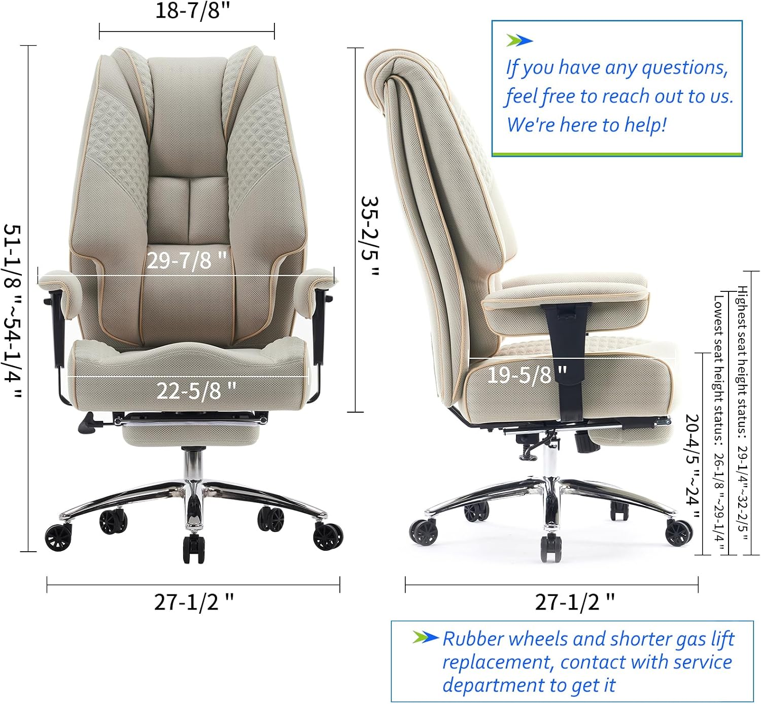 EXCEBET Big and Tall Office Chair 400lbs Wide Seat, Leather High Back Executive Office Chair with Foot Rest, Ergonomic Chairs Lumbar Support for Lower Back Pain Relief (Mesh Dark Beige)