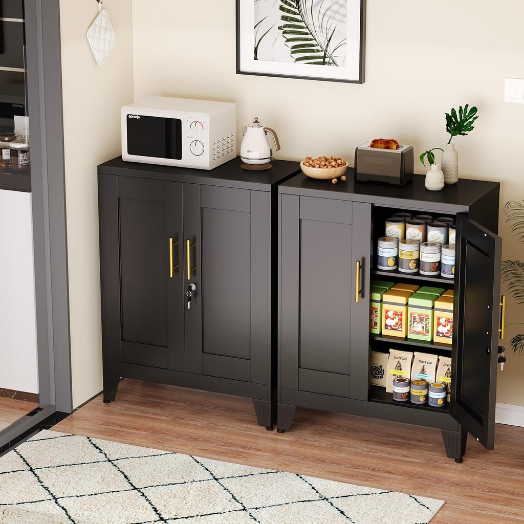 Black Metal Storage Cabinet, 36' Tall Locking Storage Cabinet with 2 Adjustable Shelves, Steel Locker Organizer, for Office, Home, School, 2PS