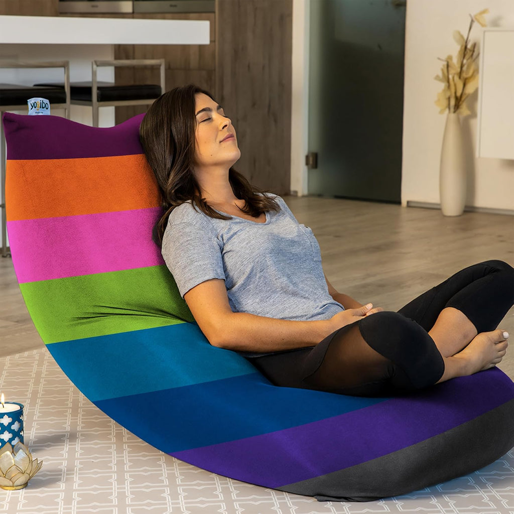 Yogibo Short Bean Bag Lounger Chair for Adults, Kids and Teens with Filling, Soft, Plush, Comfy, Sensory Lounge Beanbag Loveseat, Washable Cover, Bright Rainbow