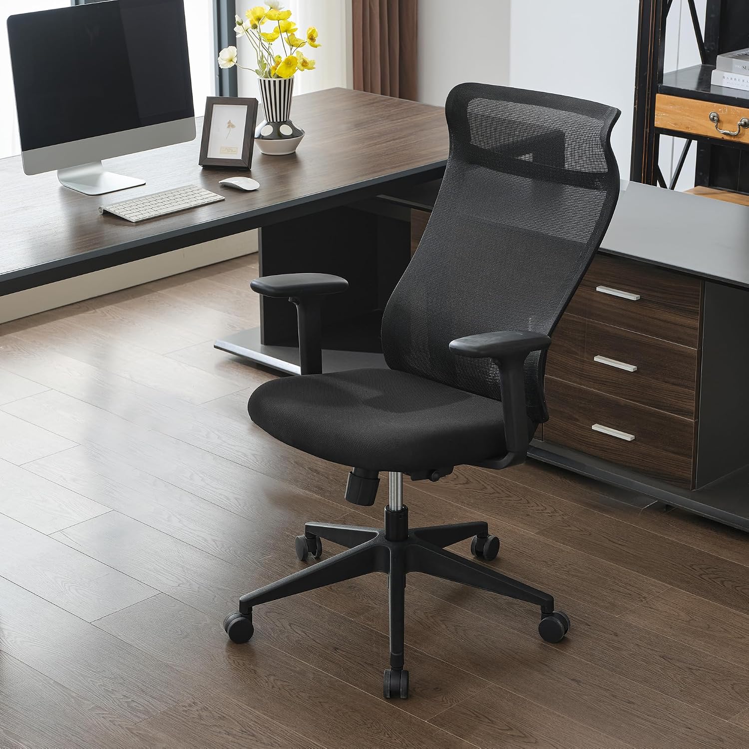 Qulomvs Mesh Ergonomic Office Chair Home Office Desk Chair with Headrest Height Adjustable Computer Executive Desk Chair with Wheels 360 Swivel Task Chair