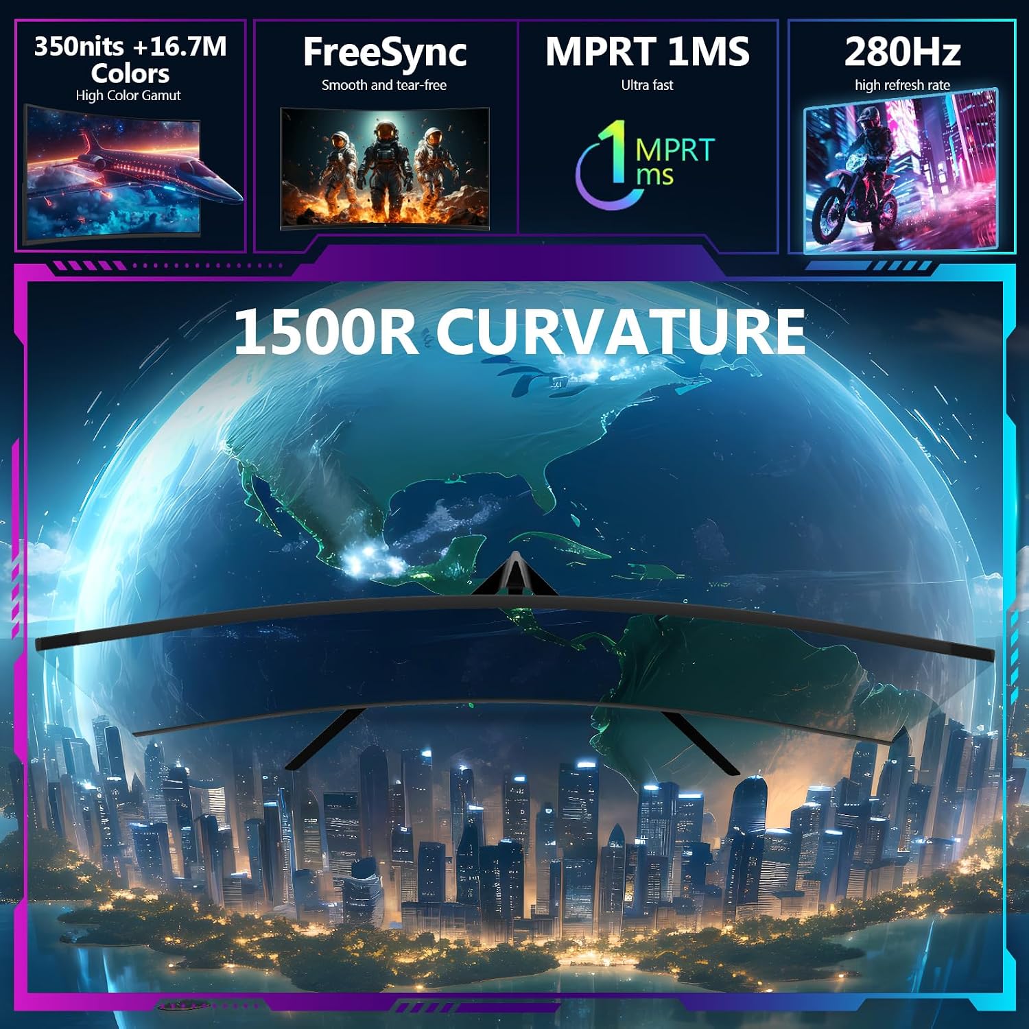 Z-Edge 27 inch Curved Gaming Monitor, FHD 1080P 240Hz 280Hz Curved 1500R Computer Monitor, Fast MPRT 1ms, FreeSync, Low Blue Light, 350nits, 16.7M Colors, 4000:1 Contrast, UG27P 2X DP and 2X HDMI