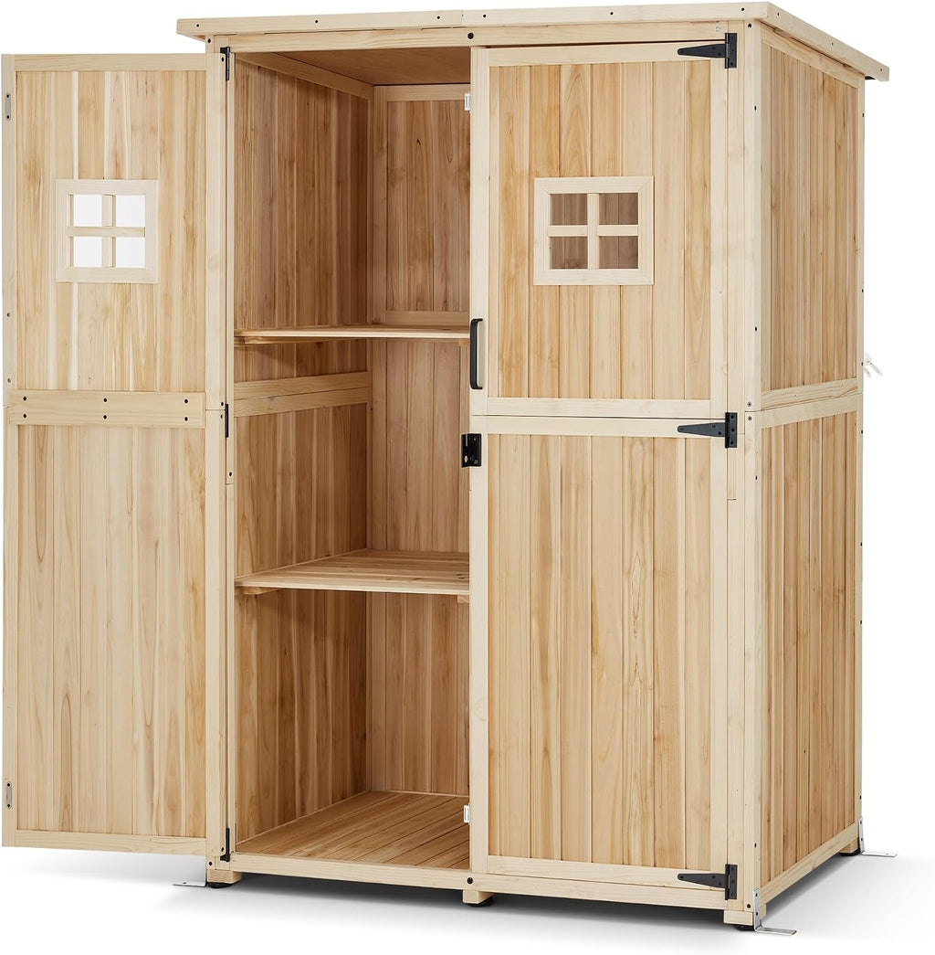 MCombo Large Wooden Outdoor Storage Cabinet with 2 Shelves, Oversize Garden Storage Shed with Lock, Tool Shed for Patio Yard Lawn, 1911 (Beige)